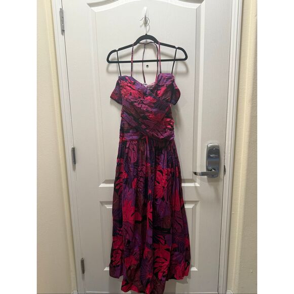 S/W/F Tropical Pink & Purple Off-Shoulder Maxi Dress vacation size S NWT - Picture 4 of 6
